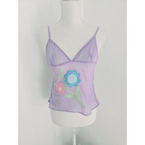 Victorias Secret Y2K Floral Sheer Purple V-Neck Sleeveless Cami Camisole Top M